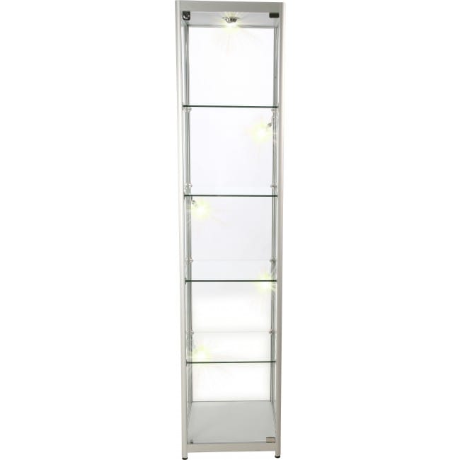 glasvitrine hvid LED lys Showcase Tower, Solo 8404-1 Shopskilte