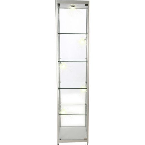 Glasskab Showcase Tower Solo sølv- glasvitrine LED lys  