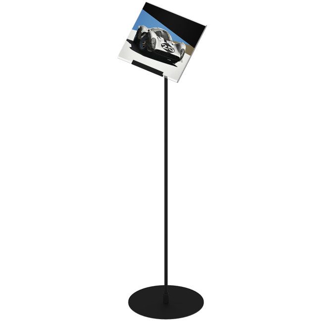 Design Stand. gulvstand med vinklet holder, horisontal A4 akrylholder, sort  