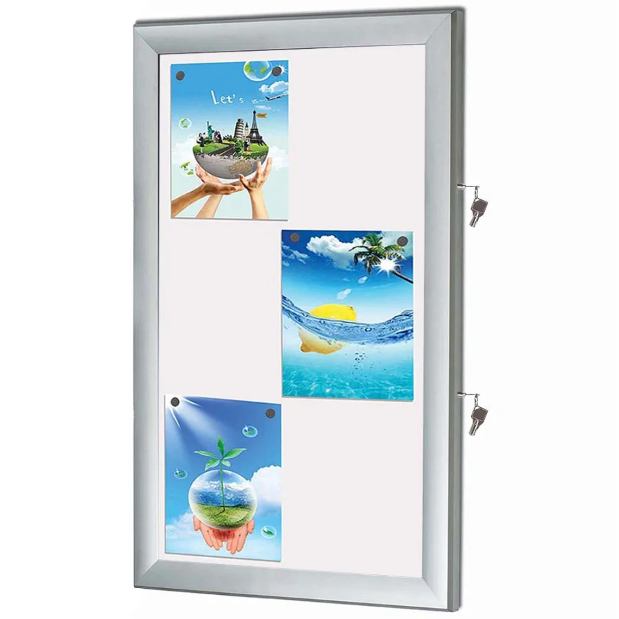 Infoboks med magnetisk whiteboard tavle, 6 x A4, D27 mm, alu/sølv Infoboks med magnetisk whiteboard tavle, 6 x A4, D27 mm, alu/sølv