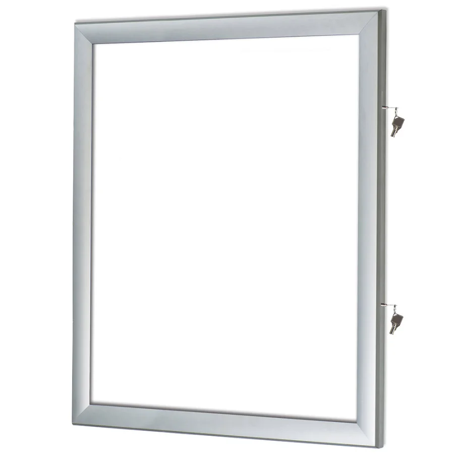 Infoboks med magnetisk whiteboard tavle, 9 x A4, D27 mm, alu/sølv  